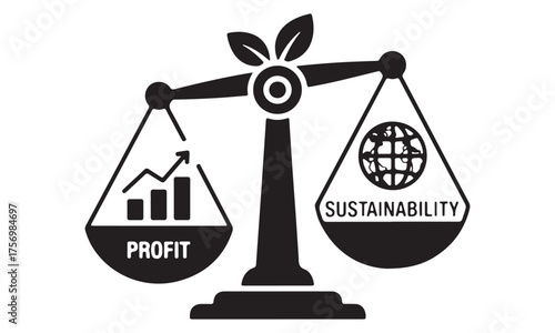 Adobe IlScales of justice balancing profit and global sustainability with growth chart and earth icon