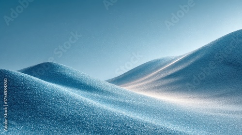 Azure Ice Dunes With Sparkling Snow Crystals Under Bright Blue Sky At