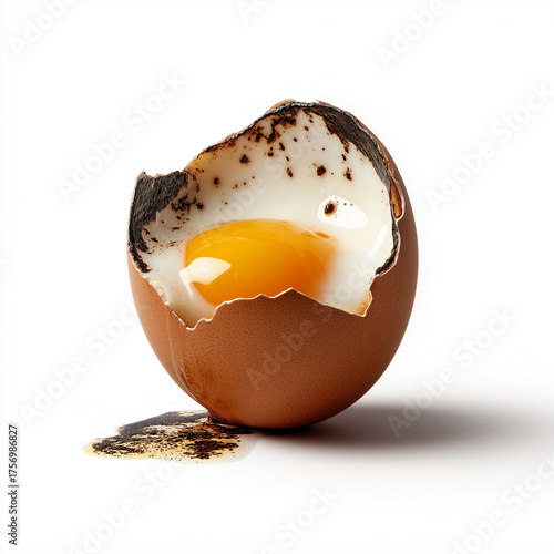 broken spoiled egg shell isolated on white background. 