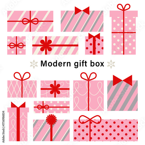 キュートなプレゼントのイラスト。ギフトボックスのセット。