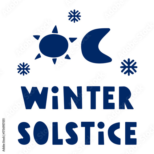 Banner Winter solstice. Flat vector design. Hand drawn illustration on white background.