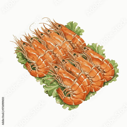 Charcoal and Sea Grilled Prawns isolated watercolor vector illustration svg