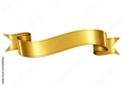 Golden ribbon banner isolated PNG on transparent background, elegant scroll design element for awards and celebrations
