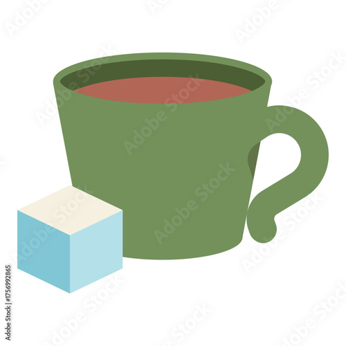 coffee cup drink with sugar cube icon flat icon