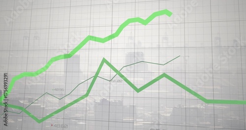 Free Download Displaying thick bright and thin dark green lines rising on grid axes over skyline, showing numbers - GFXLoad