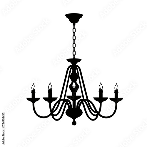 Elegant black chandelier silhouette classic lighting fixture decorative pendant lamp home decor silhouette flat design vector illustration white background
