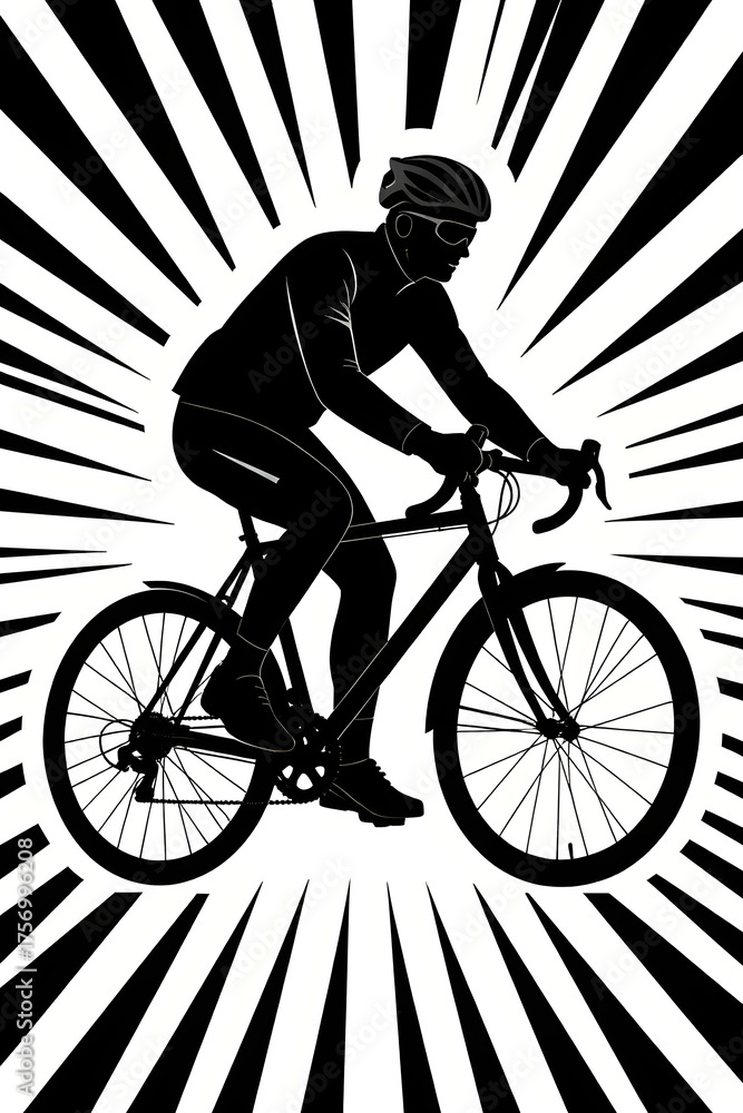 Fototapeta premium Silhouette of a cyclist riding a bicycle Keywords: cyclist, bicycle, cycling, bike, rider