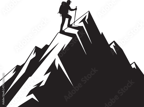 A mountaineer hiking on the mountain.