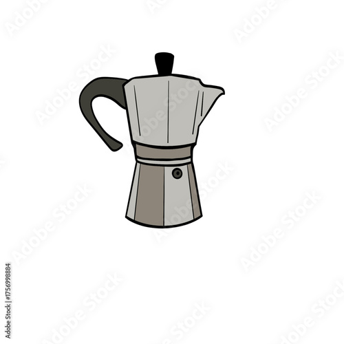 Italian moka pot for brewing rich espresso style coffee at home, traditional stovetop coffee maker illustration