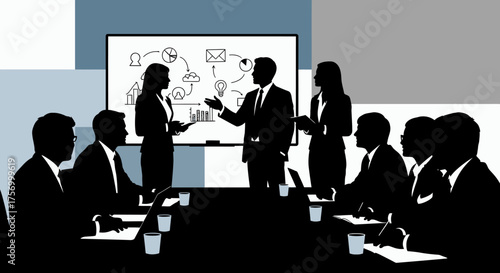 Business Meeting Silhouettes Presenting Strategy and Ideas.