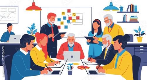 Diverse Team Collaborating in a Modern Office Setting.