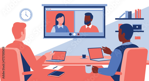 Business Team Video Conference Meeting Illustration.