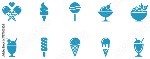 Collection of Blue Ice Cream and Dessert Icons