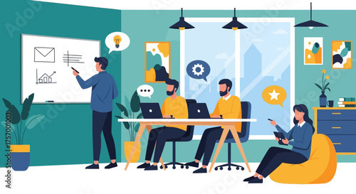 Team Collaboration in Modern Office Environment Illustration.