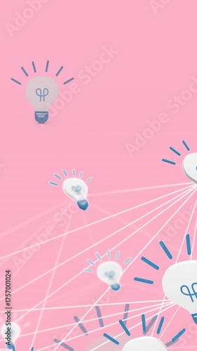 Animation of network of connections with light bulbs on pink background