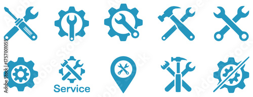 Collection of Blue Icons Representing Tools and Services