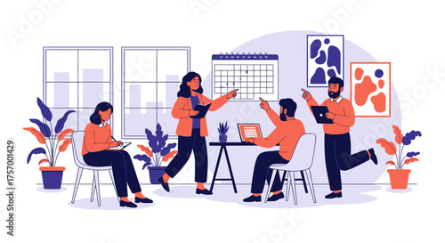 Team Meeting Discussing Calendar and Project Planning.