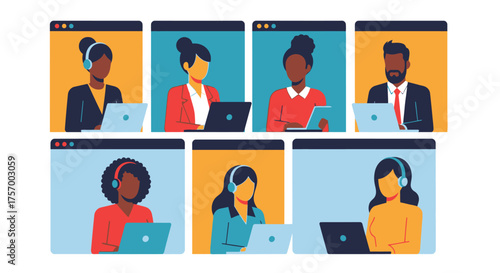 Diverse Team Members in Video Conference Call.