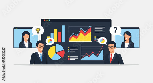 Business Team Analyzing Charts During Video Conference.