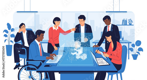 Team of Professionals Collaborating on Architectural Design Project.