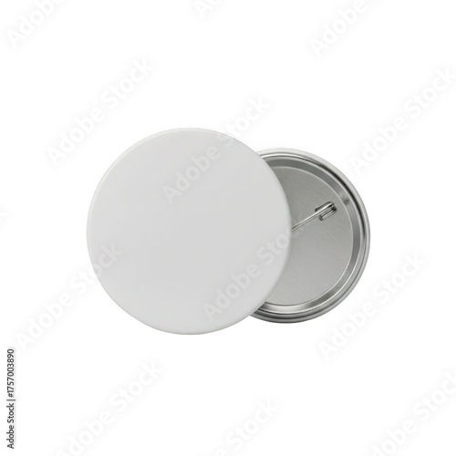 Blank white round button badge with pin backing isolated on transparent background