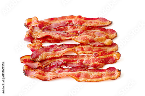 Cuadro en lienzo Cooked bacon isolated on white background