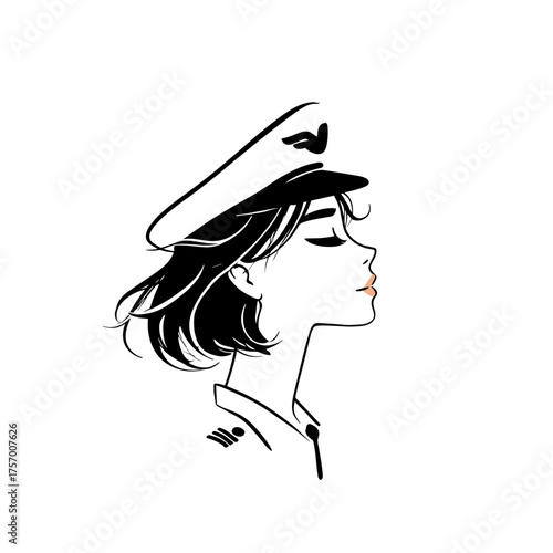 Flight Attendant. Flight Attendant simple black and white line art vector logo