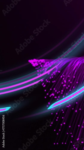 Animation of glowing light trails of data transfer moving in fast motion