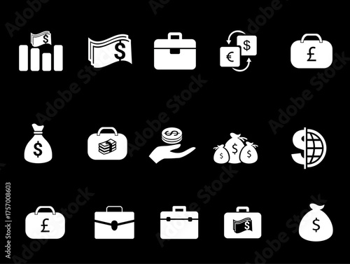 money bag icon collection Save money sign. Cash, loan, coin, dollar, saving, budget, earning money, revenue symbol. Hands holding dollar coin flat and line style - stock vector	

