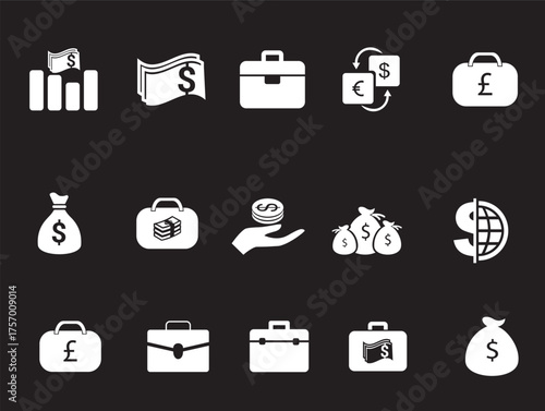 money bag icon collection Save money sign. Cash, loan, coin, dollar, saving, budget, earning money, revenue symbol. Hands holding dollar coin flat and line style - stock vector	
