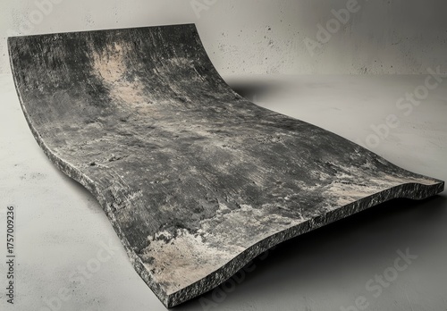 The image depicts a curve in black and white, characterized by its sharpness and smooth texture, set against a solid grey backdrop