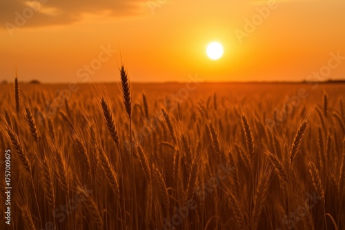 Sunset wheat field serenity rural landscape nature photography golden hour wide angle tranquility