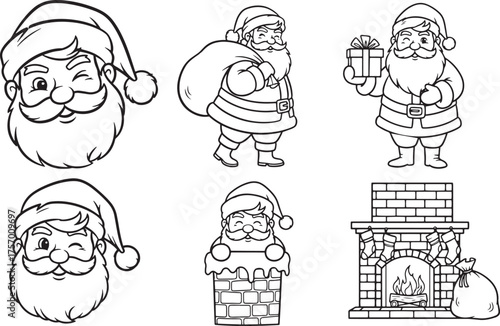 set of cartoon Santa Claus transparent background and editable file
