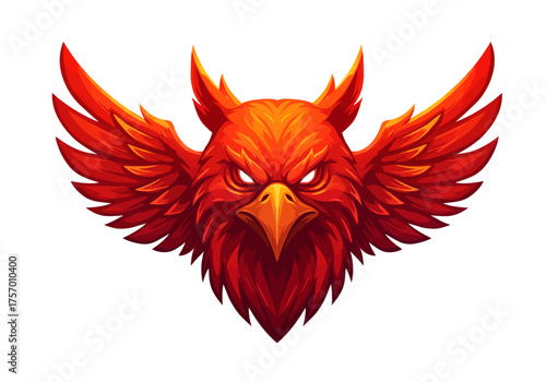 Fierce Red Phoenix Rising with Outstretched Wings in a Powerful Display of Strength and Freedom