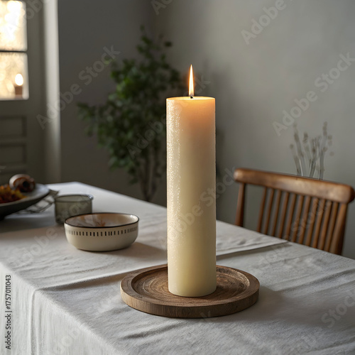 tall candle lit at the center