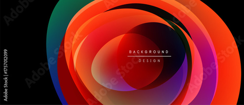 Abstract layers create vibrant circular design. Colors blend, forming dynamic visual effect. Modern aesthetic, suitable backgrounds.