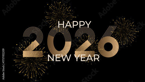 Typography Happy New Year 2026. Shiny gold color and realistic embossed effect.	
