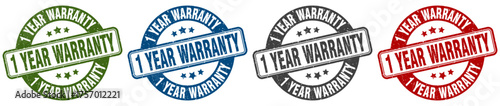1 year warranty stamp. 1 year warranty round stamp set isolated on white background