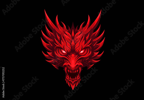 Fierce Red Dragon Head with Glowing Eyes.