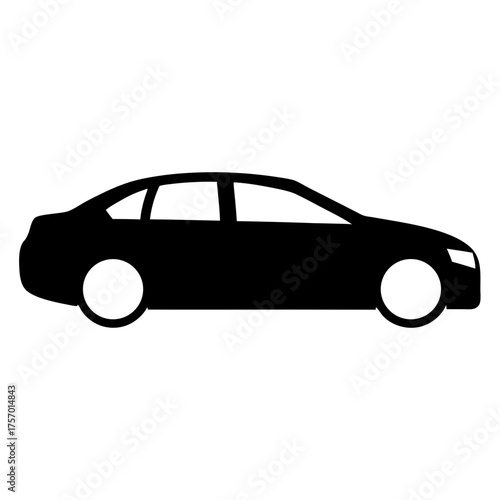 Vector art of side view of a black sedan car the car is sleek and modern, with a long hood and a short trunk the windows are tinted, and the wheels are chrome the car is parked on a