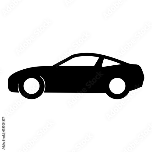 Vector art of side view of a black sports car the car is fast and powerful, with a long hood and a short trunk the windows are tinted, and the wheels are chrome the car is parked on a