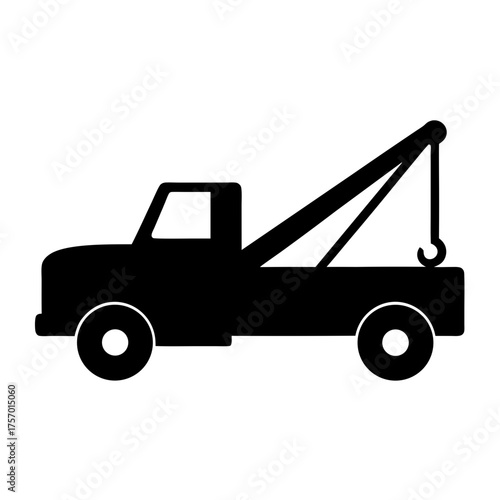 Vector art of silhouette of a tow truck, a symbol of roadside assistance, vehicle recovery, and the automotive industry, showcasing transportation and emergency services