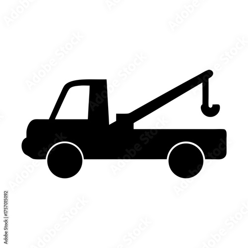 Vector art of silhouette of a tow truck, representing vehicle recovery, roadside assistance, and the automotive industry, highlighting transportation and emergency services