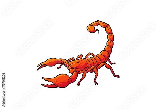 Cartoon Illustration of an Orange Scorpion with Large Claws.