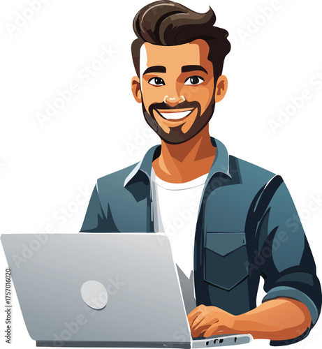 businessman working on laptop on transparent background