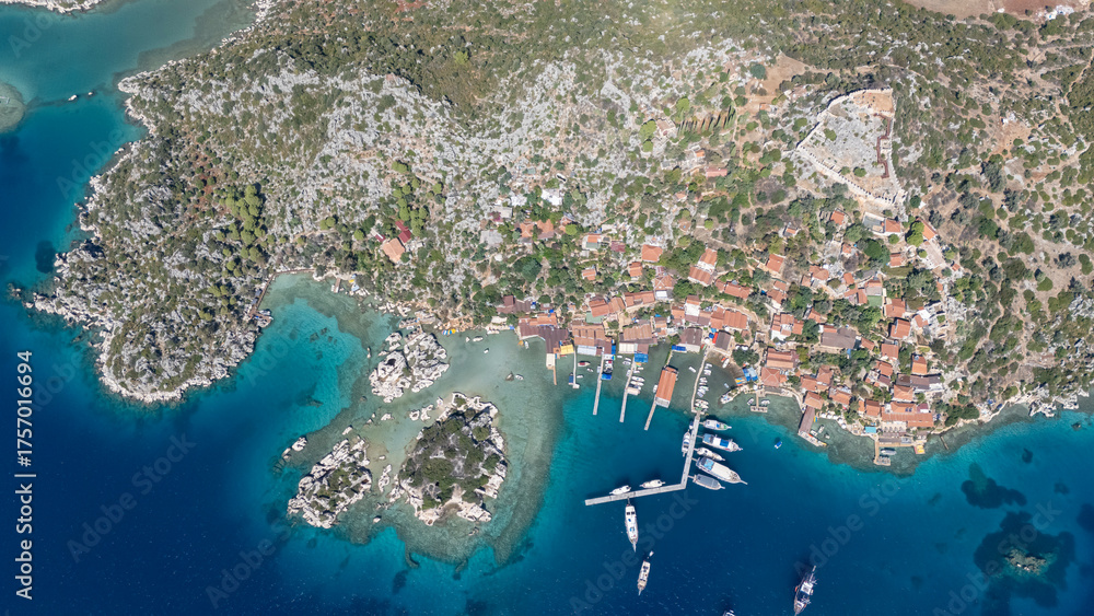 Obraz premium Aerial View of Kalekoy Village in Antalya, Turkey