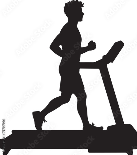 Black silhouette of a man running on a treadmill exercise