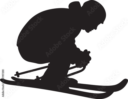Black silhouette of a skier in a crouched position