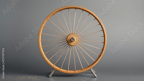 Hamster wheel in endless rotation on a plain grey background.