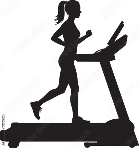 Black silhouette of a woman running on a treadmill